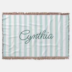 Moderne Blass-Teal-Streifen Personalisiert Decke