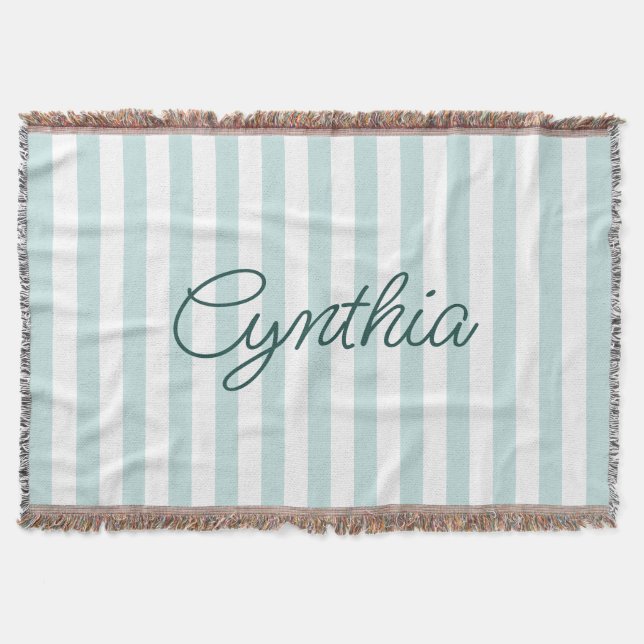 Moderne Blass-Teal-Streifen Personalisiert Decke (Vorderseite)