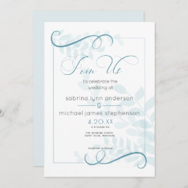 Moderne blasse Foliage Chic Akzente Aquamarin Blue Einladung