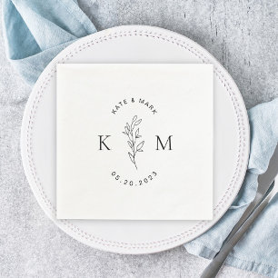 Moderne Blatt-Hochzeitsmonogramm Serviette