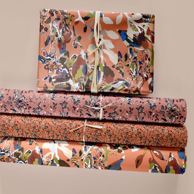 Moderne Blätter Berries Wasserfarben Blumen Orange (Modern Leaves Berries Watercolor Floral Orange Wrapping Paper Sheets from Studio Posies. )