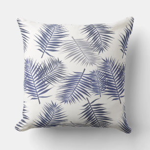 Moderne Blätter in Blau und Weiß Kissen