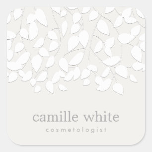 Moderne Blätter mit weißer Embossed Look Quadratischer Aufkleber