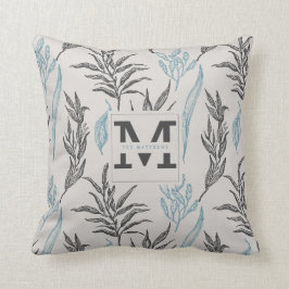 Moderne Blätter Muster Cream Brown Custom Monogram Kissen