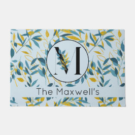 Moderne Blätter Navy Blue Gold "Letter M" Fußmatte