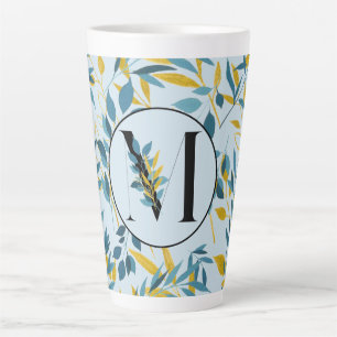 Moderne Blätter Navy Blue Gold "Letter M" Milchtasse