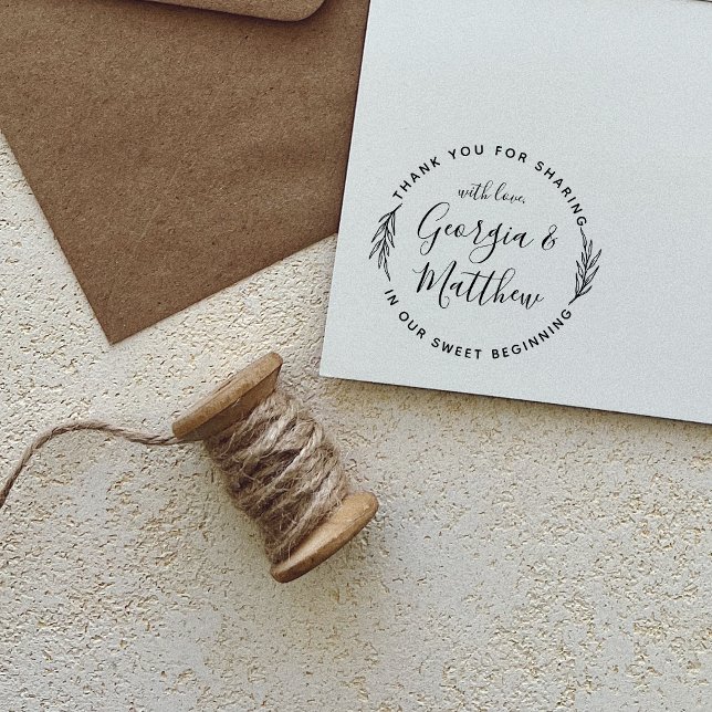 Moderne Blätter Skriptnamen Runde Hochzeit Vielen  Gummistempel (Von Creator hochgeladen)