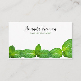 Moderne Blätter Weiße und Grüne Minze Massage Ther Visitenkarte