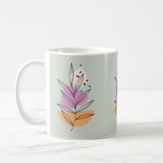 Moderne Blattgrafik mit blass blauem Hintergrund Kaffeetasse (Links)