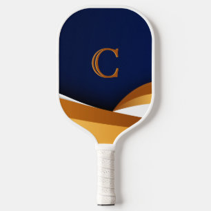 Moderne Blau-Gold-Wave-Monogramm-Gestaltung Pickleball Schläger