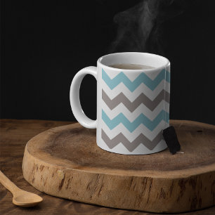 Moderne blau-graue Chevron-Muster Kaffeetasse