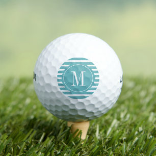 Moderne Blau Grün und Weiß Streifen mit Monogramm Golfball
