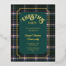 Moderne blau-grüne Tartan-Folie Weihnachtseinladun