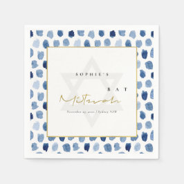 MODERNE BLAU INDIGO WATERCOLOR DOTS BAR BAT MITZVA SERVIETTE