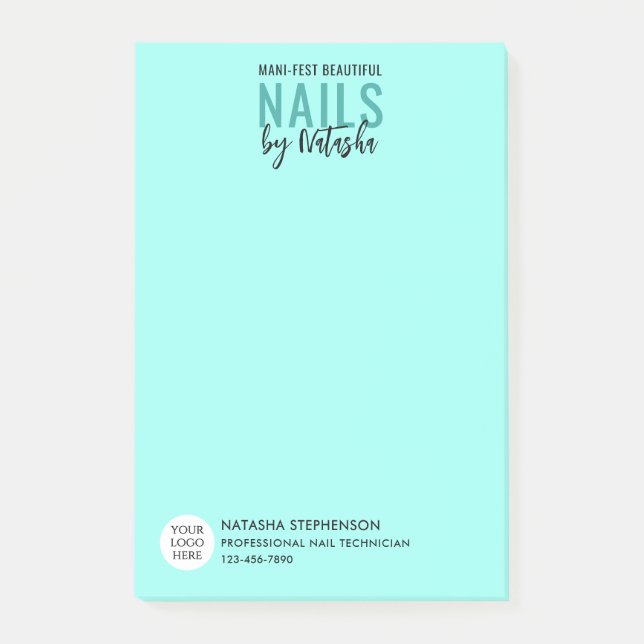 Moderne Blau Logo QR Code Foto NAIL TECH Post-it Klebezettel (Vorderseite)
