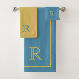 moderne Blau- und Beige-Initialen Monogramm-Muster Badhandtuch Set