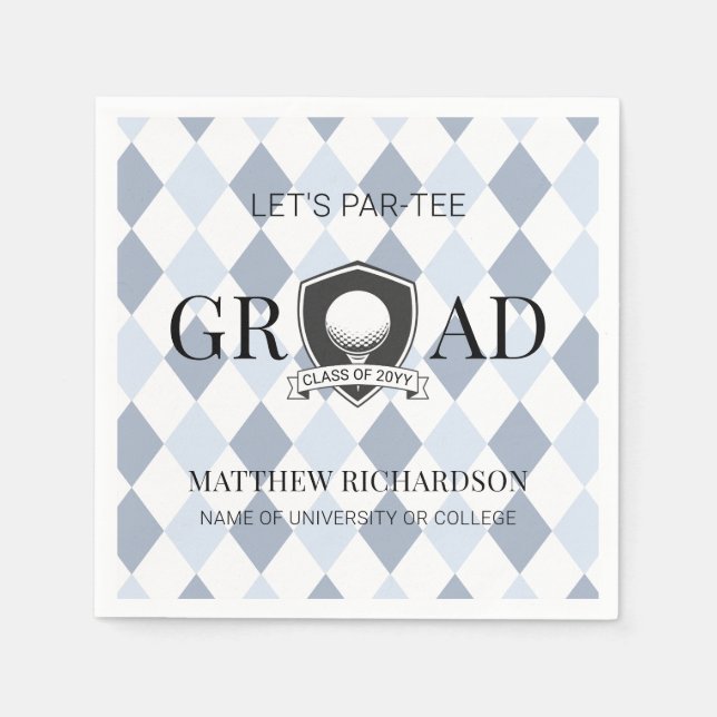 Moderne Blau- und Schwarze Typografie Golf-Abschlu Serviette (Vorderseite)