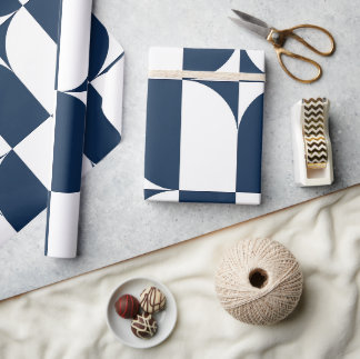 Moderne Blau-Weiß Mitte des Jahrhunderts Geschenkpapier