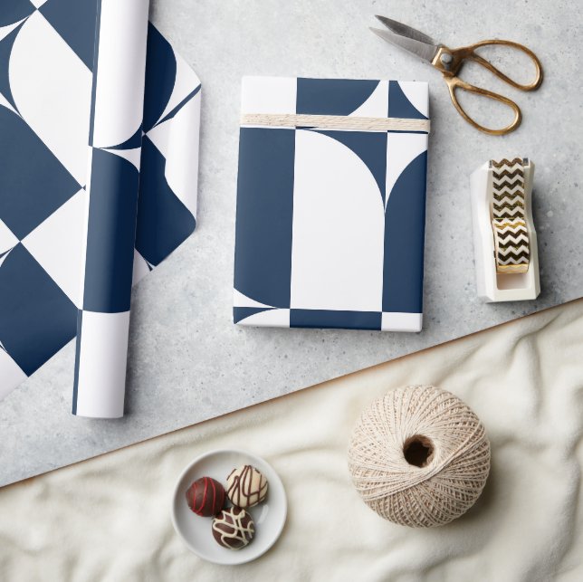 Moderne Blau-Weiß Mitte des Jahrhunderts Geschenkpapier (Kunsthandwerk)