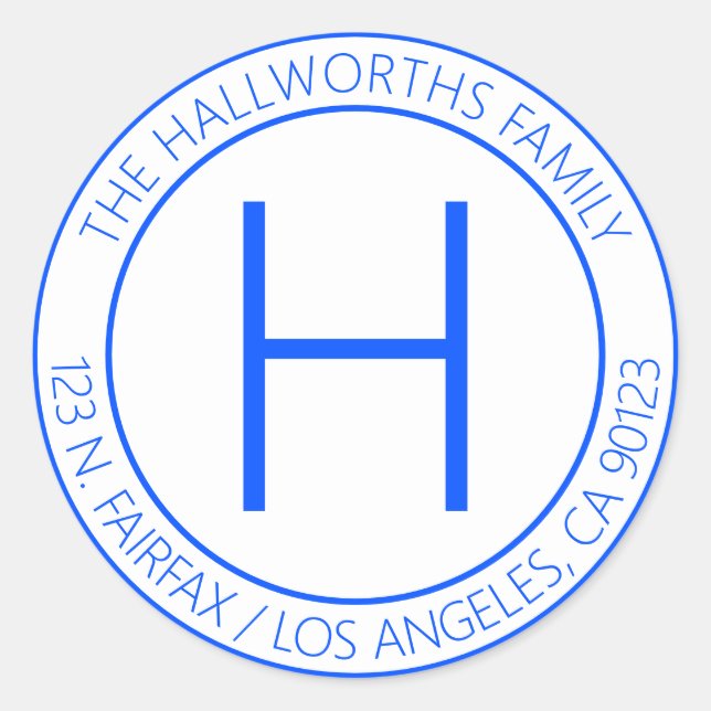 Moderne Blau-Weiß-Rücksendeadresse Runder Aufkleber (Vorderseite)