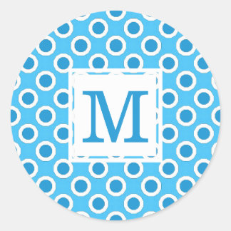 Moderne blau-weiße große Punkte monogrammiert Runder Aufkleber