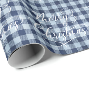 Moderne blau-weiße karierte Weihnachtsgeschenke Geschenkpapier