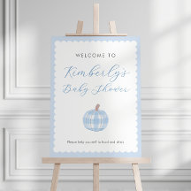 Moderne blau-weiße Kürbis-Baby-Shower-Willkommenss