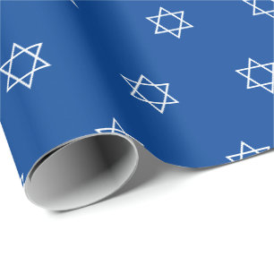 Moderne blau-weiße Magen-David-Muster Geschenkpapier