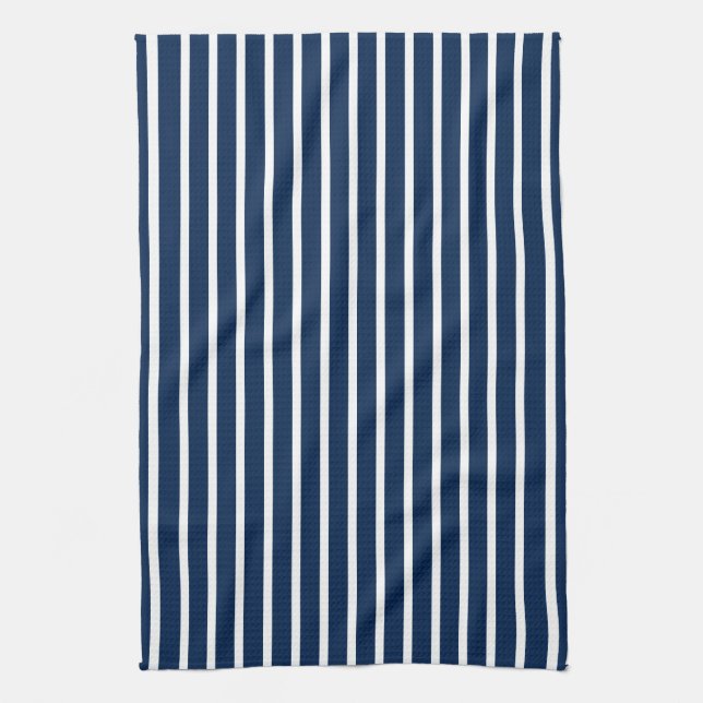 Moderne blau-weiße Streifen Muster chic Geschirrtuch (Vertikal)