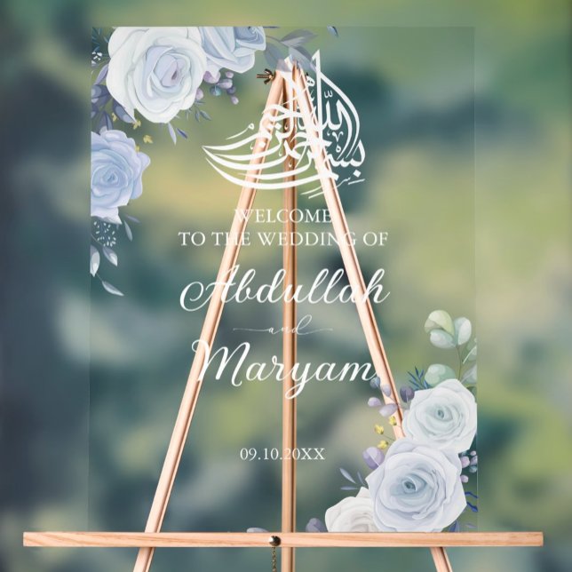 Moderne blaubläuliche islamische Hochzeit Acrylschild (Von Creator hochgeladen)