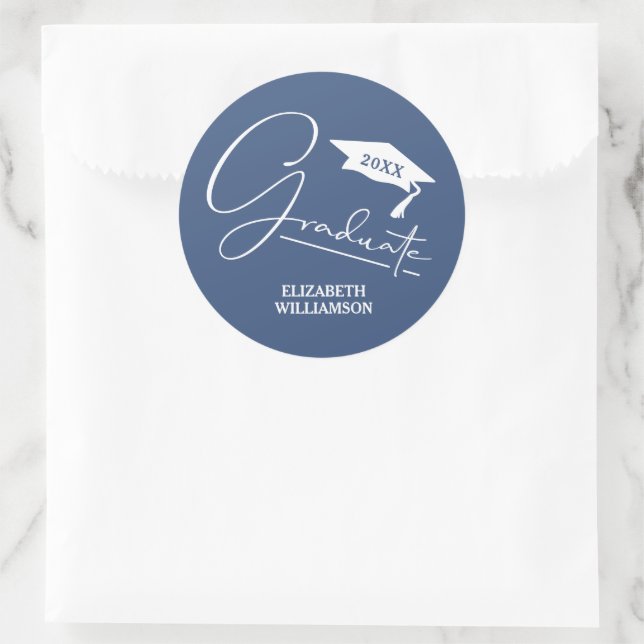 Moderne blaue Abschlussfeier Runder Aufkleber (Tasche)