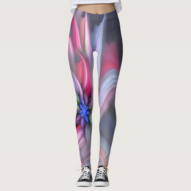 Moderne blaue abstrakte Blume Leggings (Vorderseite)