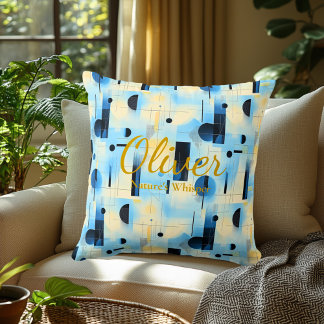 Moderne Blaue Abstrakte Geometrische Musterdesign Kissen