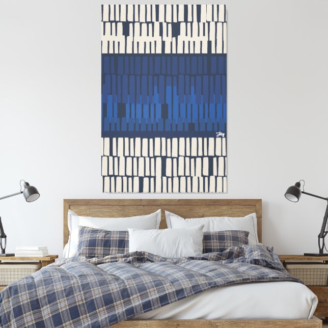 Moderne blaue abstrakte geometrische Wandkunst Leinwanddruck (Insitu (Schlafzimmer))