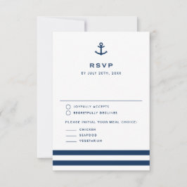 Moderne blaue Ankerhochzeit der Marine RSVP Karte