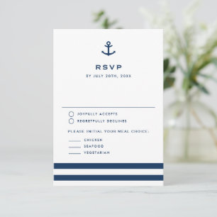 Moderne blaue Ankerhochzeit der Marine RSVP Karte