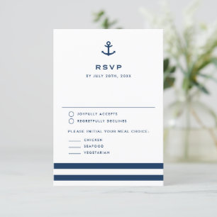 Moderne blaue Ankerhochzeit der Marine RSVP Karte