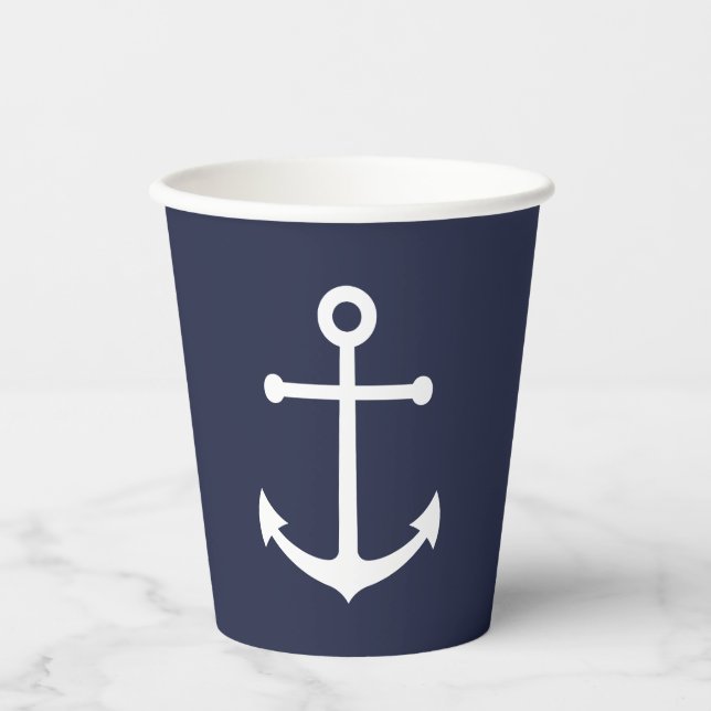 Moderne blaue Ankerpapierkups der Nautic Navy Pappbecher (Vorderseite)