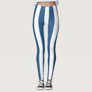 Moderne blaue aquamarin-weiße Streifen Leggings
