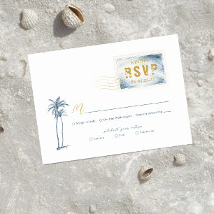 Moderne blaue Aquarell-Stempel-Hochzeits-RSVP Begleitkarte