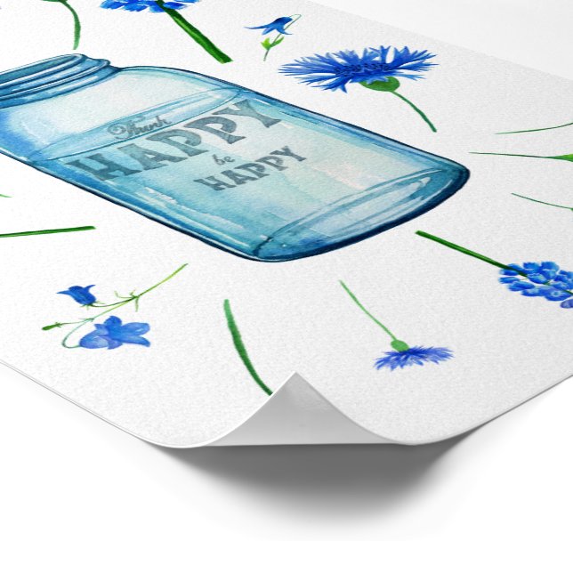 Moderne blaue Aquarellfarben Blume Handschrift Zei Poster (Ecke)