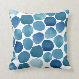 Moderne blaue Aquarellformen Polka dot Kissen