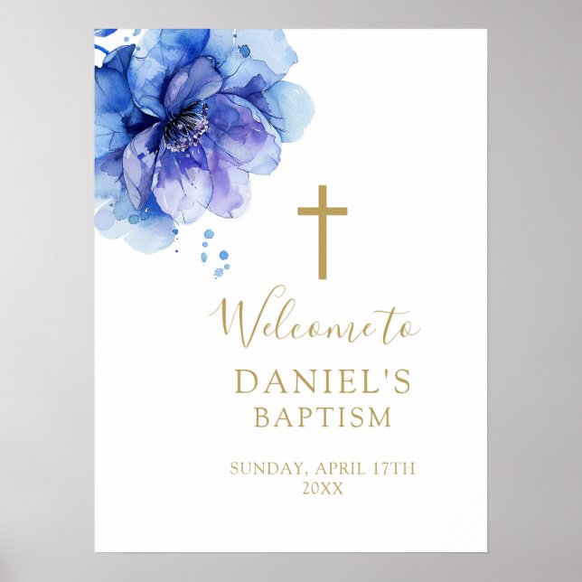 Moderne blaue Aquarelltaufe Poster (Vorne)