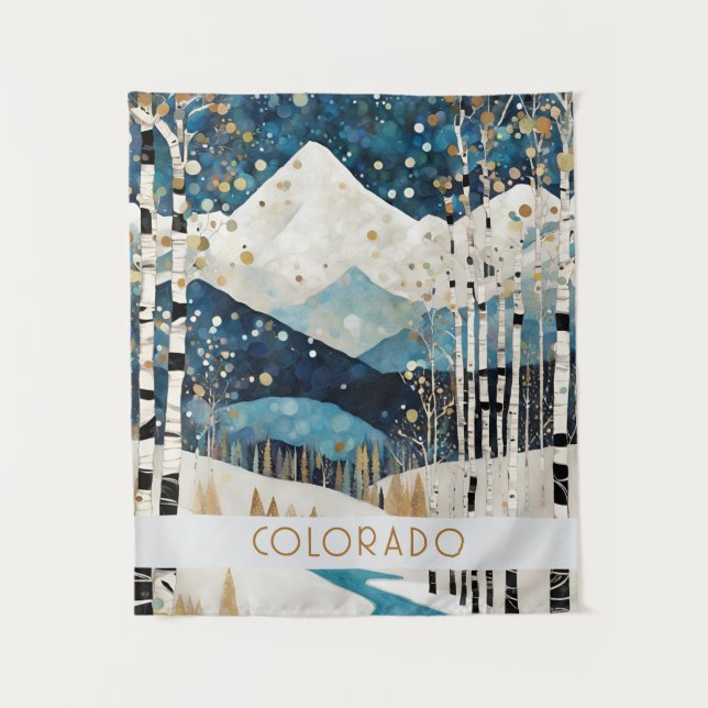 Moderne Blaue Berglandschaft Wandteppich (Vorderseite)