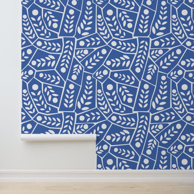 Moderne blaue Blätter und Formen Tapete (Anwendung)