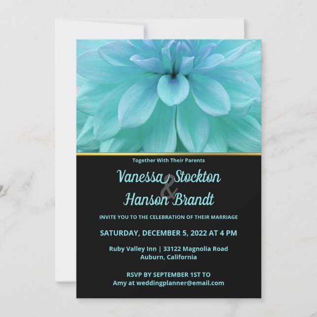 Moderne blaue Blume Einladung (Vorderseite)