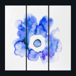 Moderne blaue Blume Pop Art Triptychon<br><div class="desc">Blaue Pop Kunst. Moderne blühende,  lockere Aquarellfarben Blume. Blau und Weiß. Farbvolles abstraktes modernes Design.</div>