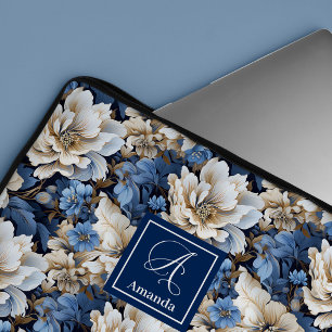Moderne blaue Blumen Elegante florale Laptop-Hülle Laptopschutzhülle
