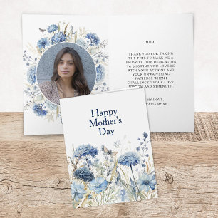 Moderne blaue Blumen-Foto-Glückwunschkarte zum Mut Karte