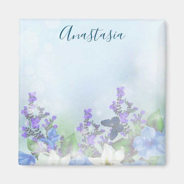 Moderne blaue Blumen Magnet (Vorne)
